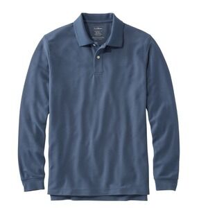 LL Bean Mens Traditional Fit Long Sleeve Polo Shirt L REG Blue Cotton